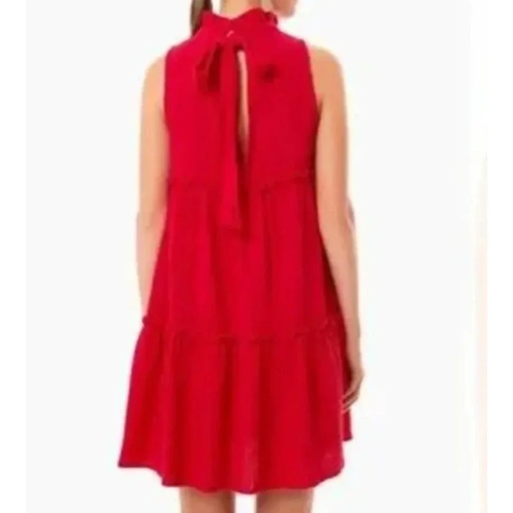Pomander Place Morgan Gauze Tiered Mini Dress Size XL Red Sleeveless Tie‎ Back